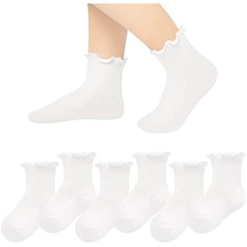 Witwot 6 Pairs Baby Girls Ruffles Ankle Socks Toddler Boys Dress Sock Soft Cotton Size 6M - 7Y