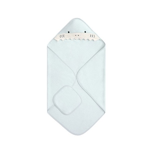 Light Blue Shark - Super Soft Animal Baby Hooded Towel & Washcloth Set