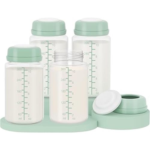 4pc 10oz Breastmilk Storage Bottle Compatible with SpectraS1 S2 9 Plus SG/Motif Luna/Others Wide-Mouth Flange, Breast Milk Container for Momcozy 22oz Portable Cooler, Pumping/Storage/Portable Bottle