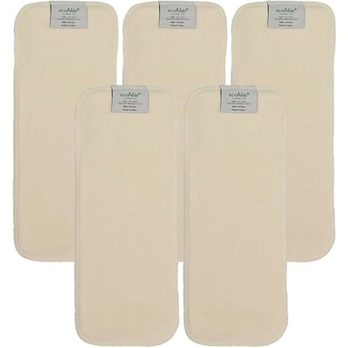 4-Layer Hemp Diaper Inserts – Overnight Boosters for Heavy Wetters – Reusable Absorbency Doublers – Fits Pocket, Cotton Prefold & Cover – Washable Natural Fiber Liners (Pack of 5)
