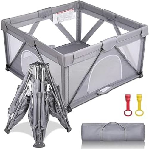 Baby Playpen 50"×50" Foldable Playpen for Babies and Toddlers Indoor & Outdoor Extra Large Play Pen Portable Baby Fence Play Yard Safety Kids Playpin (Grey)