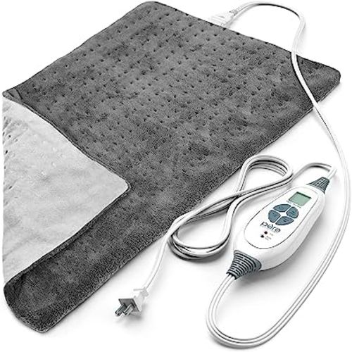 Pure Enrichment® PureRelief™ XL Heating Pad - LCD Controller with 6 InstaHeat Settings for Cramps, Back, Neck, & Shoulder Pain Relief, Moist Heat Option, Machine Washable, 12" x 24" Storage Bag (Gray)