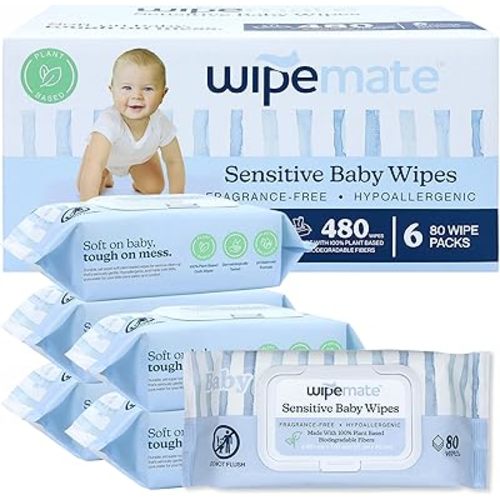 EWG-Verified Premium Baby Wipes, 99% Water-Based, Plastic-Free, Ultra-Soft Plant-Based Wipe, Chlorine/Alcohol-Free, pH-Balanced, Hypoallergenic Cruelty-Free with Durable Flip-Top Lid 480-Ct