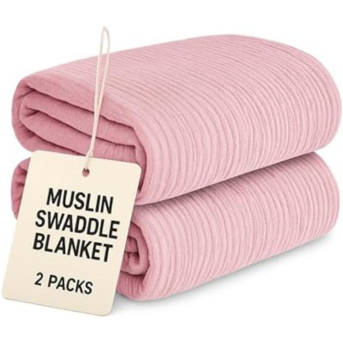 Muslin Swaddle Blankets 40x40 Inches 2 Pcs Pink Baby Girl Swaddles,Soft & Breathable Muslin Baby Blankets for Newborns, Gentle on Skin, Perfect Receiving Blanket Set