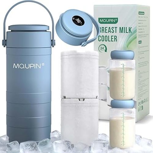 MQUPIN Breast Milk Cooler 20oz with Temperature Display 24Hours 360° Total Cooling Milk Bottle Storage Cooler Breast Milk Cooling Cup for Travel Outdoor (Blue)