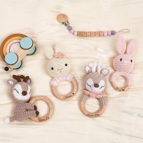 Personalized Crochet Baby Rattle Toy for Girls and Boys, Animal Crochet Baby Rattle, Baby Shower Gift, Baby Rattle Grasping Toy,Newborn Gift