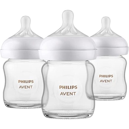 Philips Avent Glass Natural Baby Bottle With Natural Response Nipple, 4oz, 3 pack, SCY910/03, Clear - 1-count (Pack of 3)
