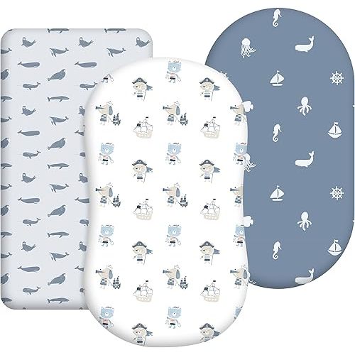 3 Pack Breathable Blue Ocean Sailor Changing Pad Sheets