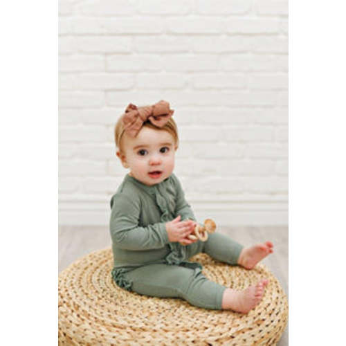 Ruffle 2 Way Zip Romper - Ribbed Evergreen – Presley Couture