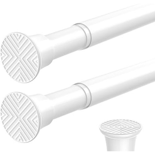 2PCS White Spring Curtain Rods for Windows 23 to 46 Inch, Adjustable Extendable Pressure Tension Curtain Rods No Drilling, Small Tension Rod for Doorway Bedroom Closet Door Kitchen