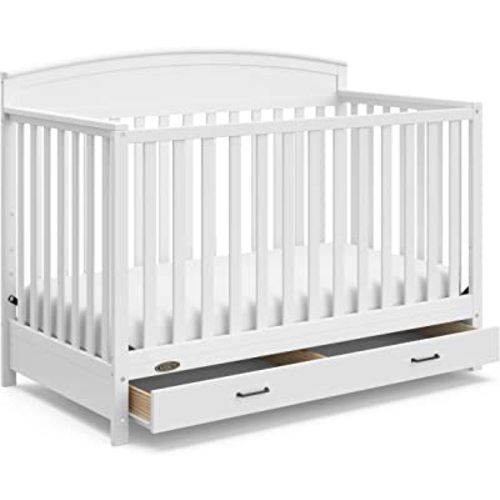 Graco Benton 5-in-1 Convertible Crib with Drawer (White) - Converts from Baby Crib to Toddler Bed, Daybed and Full-Size Bed, Fits Standard Full-Size Crib Mattress, Adjustable Mattress Support Base