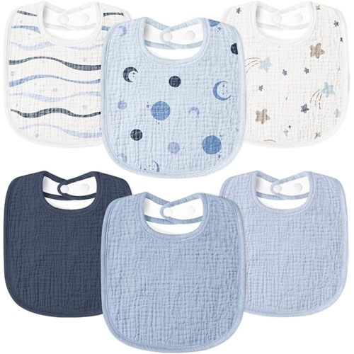 Susurration Muslin Baby Drool Bibs 6Pack Soft Square Adjustable Baby Bandana Bibs for Unisex Girls & Boys