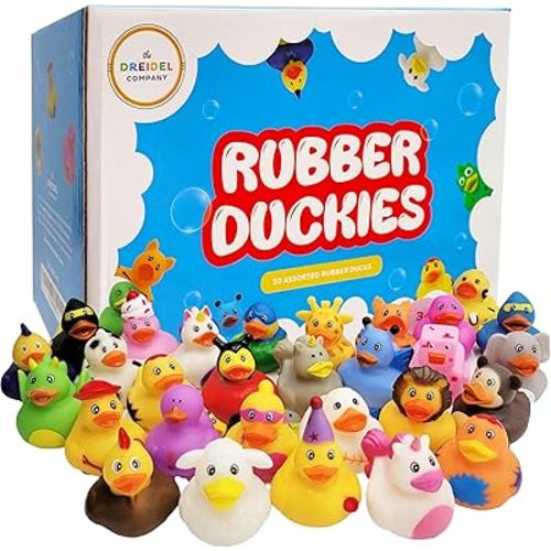 Assortment Rubber Duck Toy Duckies for Kids, Bath Birthday Gifts Baby Showers Classroom Incentives, Summer Beach and Pool Activity, 2" (50-Pack)