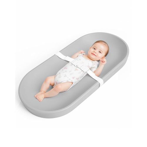 COMOMY Baby Changing Pad for Dresser - Wipeable Changing Pad with Restraining Belt, Waterproof, Soft, Lightweight and Portable, Easy to Clean for On The Go Diaper Change, Light Grey