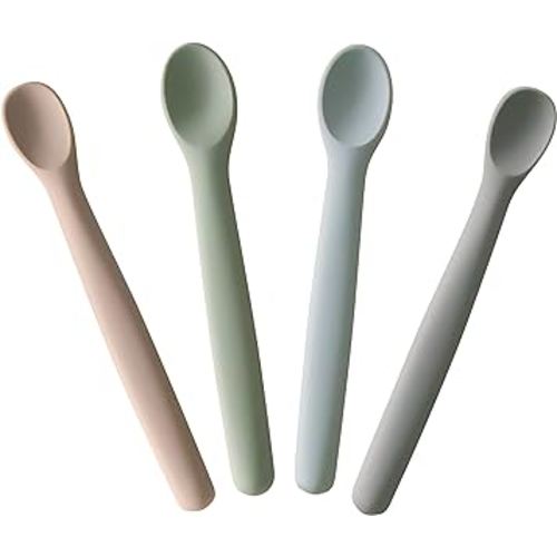 Moonkie Silicone Baby Spoons Set of 4, Two Sizes Feeding Spoon for First Stage 4+ Months, Baby Utensils, Toddler Led Weaning Spoons, Bendable, Chewproof & Boil-proof(Without Case)