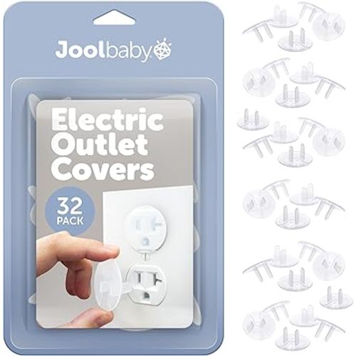 Jool Baby Outlet Covers (32 Pack) for Child Safety - Easy Adult Removal, Plug Protectors for Baby Proofing Electric Sockets - Transparent Design