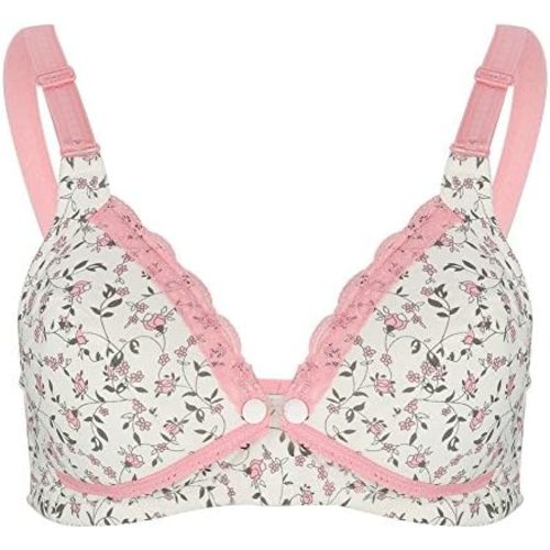Breastfeeding Bra, Cotton Pre Opening Button Breast Feeding Bra Maternity Sleep Bras with Lace Trim for Pregnant Women