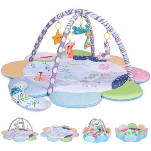 Minikid Baby Play Gym,Baby Tummy Time Activity Mat with 5 Sensory Toys,20 Ocean Balls,Floor Crawling Mat for Early Stage-Based Sensory and Motor Skill Development for Infant