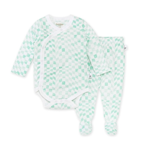 Wavy Check Wrap Front Bodysuit & Footed Pant Set - Minty - 3-6 Months
