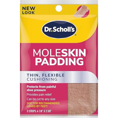 Dr. Scholl's Moleskin Padding Strips, 3 Strips // Thin, Flexible Cushioning & Pain Relief - Cut to Any Size - Doctor Recommended - Strip Size 4 1/8 Inches X 3 3/8 Inches
