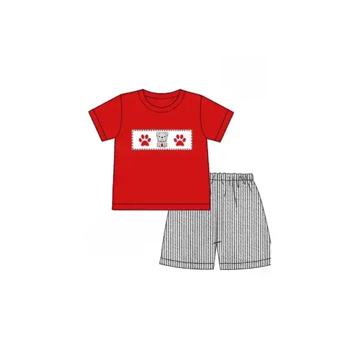 Collegiate Embroidered Seersucker Boy Short Set - Dawg