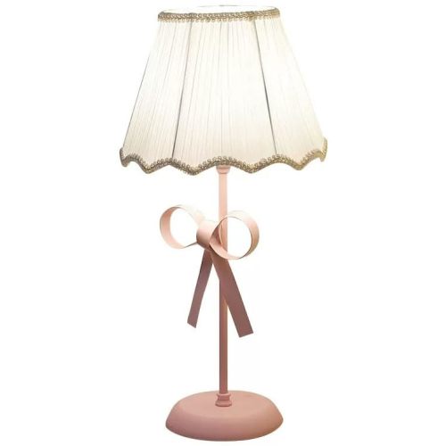 LTTKLMP Nordic White Pink Table Lamp for Girl's Bedroom Single Cute Bow Table Lamp with Fabric Shade Modern Decorative Bedside Light Coastal Bedside Table Kids Bedroom Reading Desk Lighting