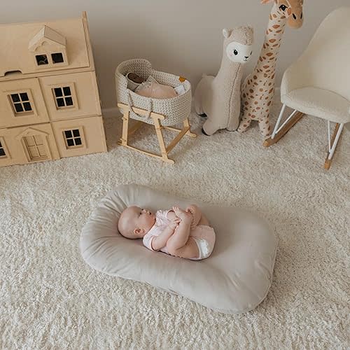 Aila + Aiden Baby Lounger | Organic Cotton Infant Lounger | Adjustable & Portable Floor Lounger | Soft, Breathable, Washable Cover - Snuggle Collection - (Gray)