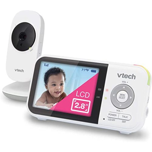 VTech VM819 Video Baby Monitor with 19 Hour Battery Life, 1000ft Long Range, 2.8” Display, Auto Night Vision, 2Way Audio Talk, Temperature Sensor and Lullabies,480p - 1 camera