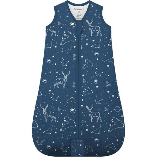 Mosebears Sleep Sack Baby Winter Wearable Blanket with 2-Way Zipper,2.5 TOG Cotton Sleep Sack Unisex (Navy Blue, 0-6 Months)