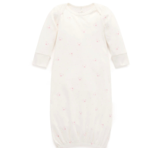White Pink Bear Sleepsuit - Purebaby