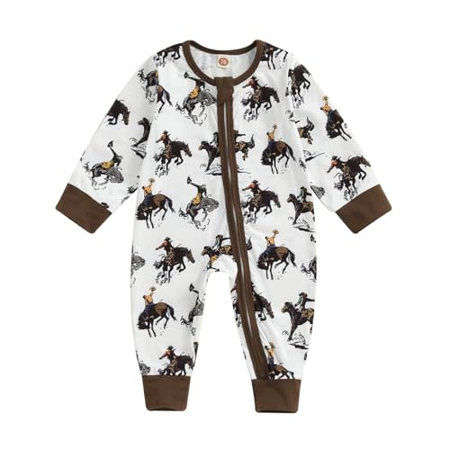 Karwuiio Baby Boy Girl Western Clothes Cow Print Long Sleeve Romper Jumpsuit One Piece Newborn Fall Winter Outfit