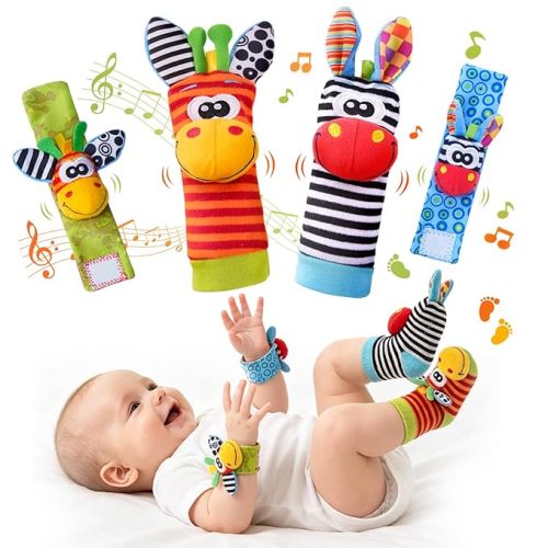 Baby Toys 0-6 Months, Infant Rattle Socks, Wrist Hand & Foot Finder Socks Set,Soft Newborn Sensory Toys,Infant rattles for Babies 0 3 6 Months,Girl Boy Shower Gifts 6-12 Months