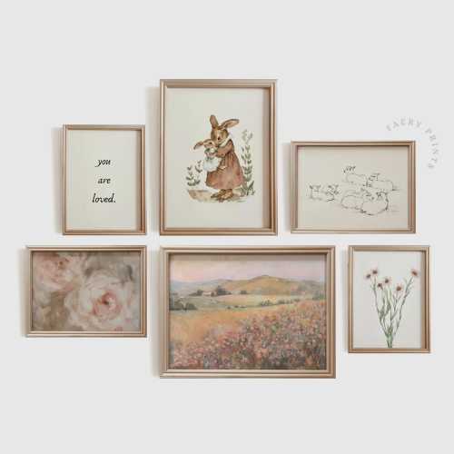 Pink Nursery Gallery Wall Art | Set of 6 Nursery Prints | PRINTABLE Wall Art | Soft Pastel Peachy Pink Print Set | Girls Room Decor | SET043