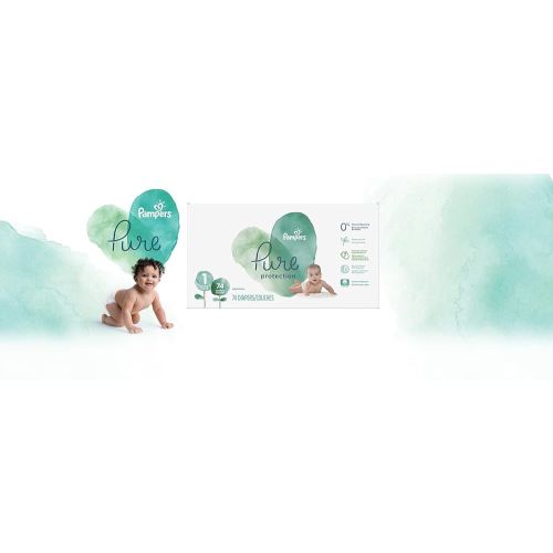 Pampers Diapers Newborn/Size 1 (8-14 lb), Pure Protection Disposable Baby Diapers, Hypoallergenic and Unscented Protection, Super Pack (Old Version), Size 1, 74 Count
