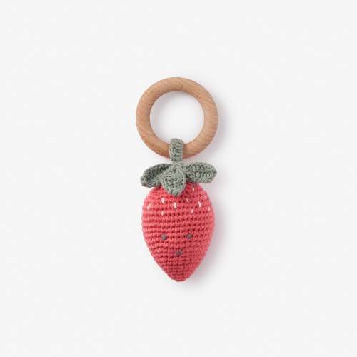 Scarlett the Strawberry Hand-Crocheted Wood Ring Rattle
 – Elegant Baby