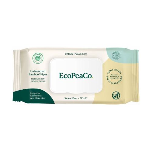 EcoPeaCo. Unbleached Baby Wipes Made with Soft Bamboo Viscose & 99% Water - Trial and Travel - 30ct