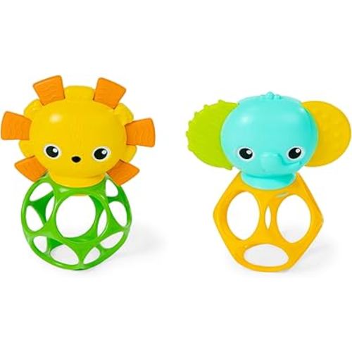 Bright Starts Soother Pals Easy-Grasp Teether Toys, 2-Pack Lion and Elephant Characters, BPA Free, Unisex, Ages Newborn +