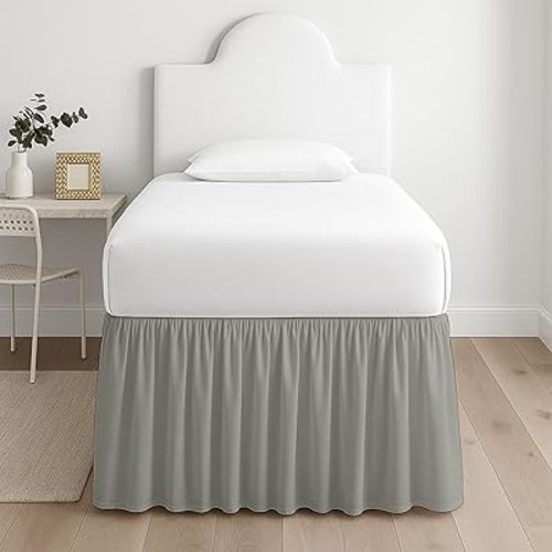 Premium Microfiber College Dorm Room Bed Skirt Twin XL 39" x 80", Extended 36" Drop, Split Corner Dust Ruffle, Wrinkle Resistant Durable Easy Care, Light Grey Solid