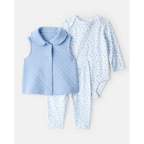 Baby Girl 3-Piece Floral Vest Outfit Set - Blue - Carter's | Carter's