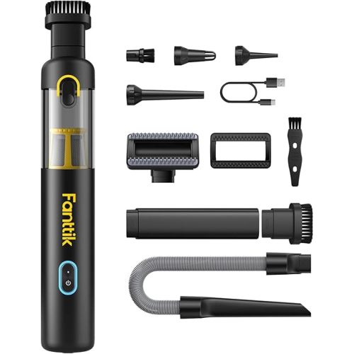Fanttik Car Vacuum, 4-in-1 Portable Mini Cordless Vacuum with 19000pa Suction Power, Type-C Charge, 2 Suction Modes, Handheld for Office Desk, Keyboards, V8 Apex (Black)