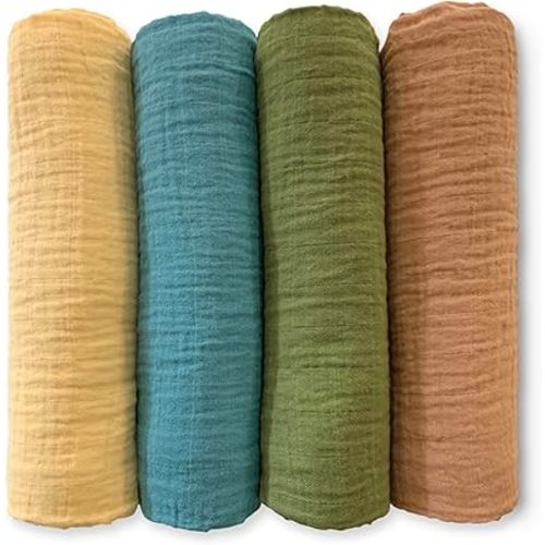 SwaddleDesigns Cotton Muslin Swaddle Blankets for Babies, Set of 4, Neutral Receiving Blankets for Newborn, Baby Registry & Gift, 46x46 inches, Patagonia