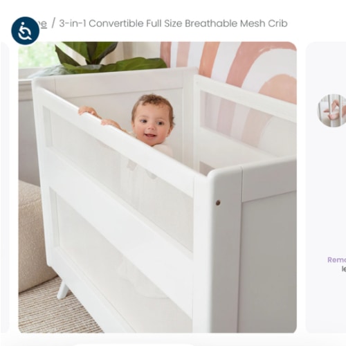 HALO 3-in-1 Convertible Wood Baby Cribs with Mesh Walls in White