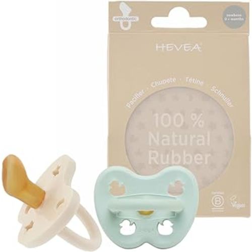 HEVEA Natural Rubber Pacifier Orthodontic Newborn 0+ Months Two-Pack - Mellow Mint & Milky White