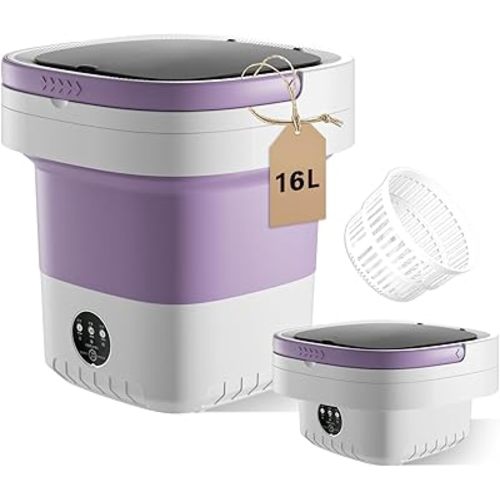 16L Portable Washing Machine, Foldable Small Washer with Spin Basket Laundry Machine, 3 Cleaning Modes Suitable for Underwear Baby Small Clothes, Foldable Design Ideal for Hotel Camping Apartment Home
