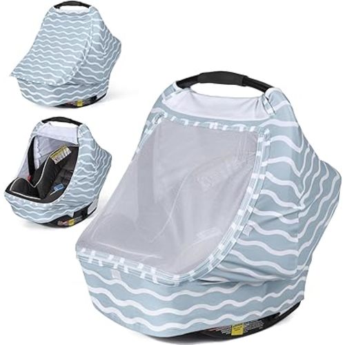 Orzbow Baby Car Seat Cover, Breathable Car Seat Canopy for Girls Boys with Mesh Window, Lightweight Baby Carrier Cover for Wind, Dust, Sun and Insects Protection, Universal Fit, Gray