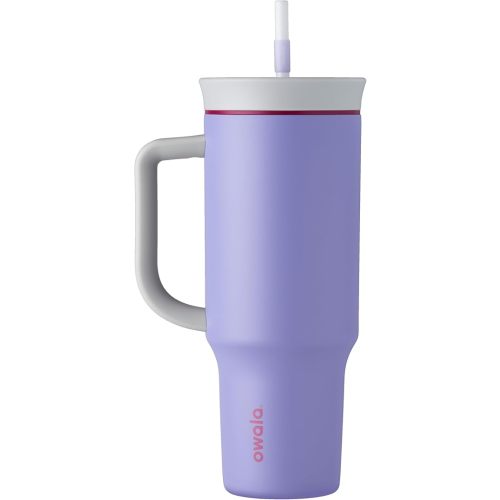 Owala Stainless Steel Triple Layer Insulated Travel Tumbler with Spill Resistant Lid, Straw, and Carry Handle, BPA Free, 40 oz, Light Purple (Whimsical Daydream)