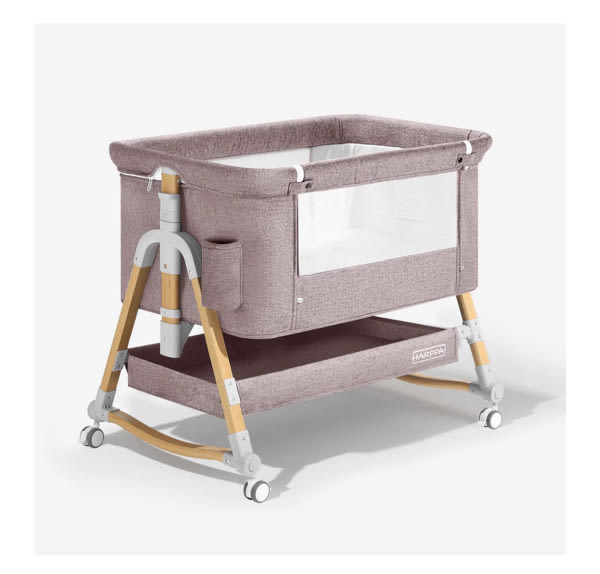 HARPPA Cuddly 3-in-1 Baby Bassinet Bedside Sleeper for Reflux | Attaches to Bed, Adjustable 5 Heights, Non-Toxic & CPSC Certified | Sturdy Aluminum Frame, Portable Wheels, Tool-Free Setup, Gentle Rocking | Perfect for Newborns, Infants, Small Spaces & Saf