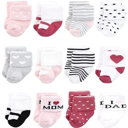 Hudson Baby Baby Girls' Cotton Rich Newborn and Terry Socks