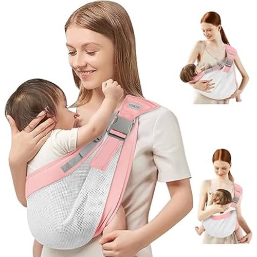 Baby Sling Carrier Newborn to Toddler,Updated Adjustable One Shoulder Labor-Saving Baby Holder Carrier,Tollder Sling Carrying 7-45 lbs(Summer-Pink5)