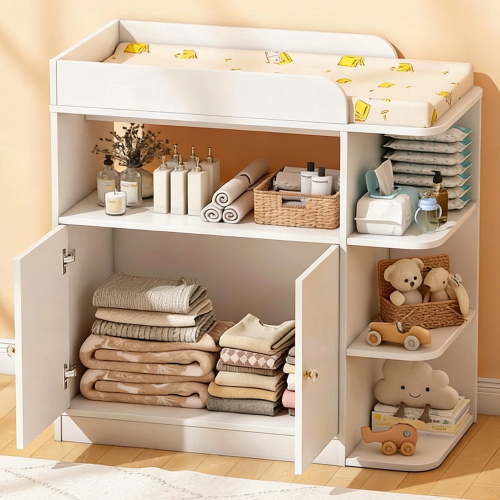 linor Baby Changing Table with 2 Drawers White, Safe Durable MDF, Storage for Diapers and Baby Supplies